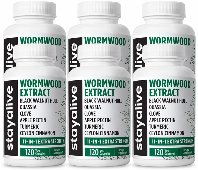 Stayalive 웜우드 블랙 호두 정향 추출물 11-in-1 엑스트라 스트렝스 콤플렉스 120알 성인용 허브 보충제, 6개, 120정 - 쿠팡