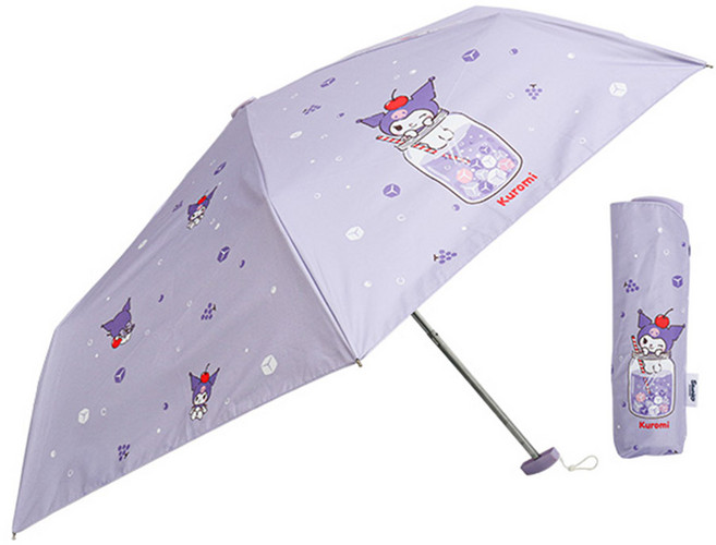 산리오 휴대용 양우산 경량 수동 3단 우산 스파클링무늬 납작 암막 53 우양산