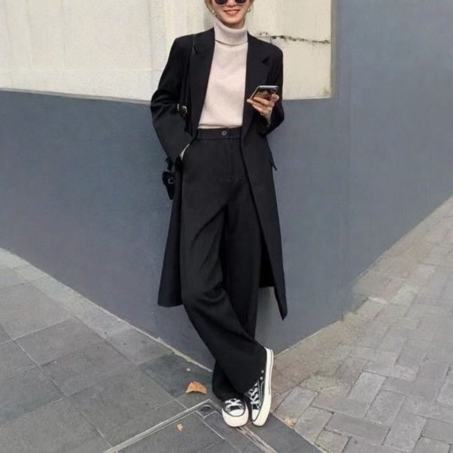 ORZQU 봄여름 여성 롱 정장코트 오버핏 트렌치 캐주얼 자켓 정장점퍼