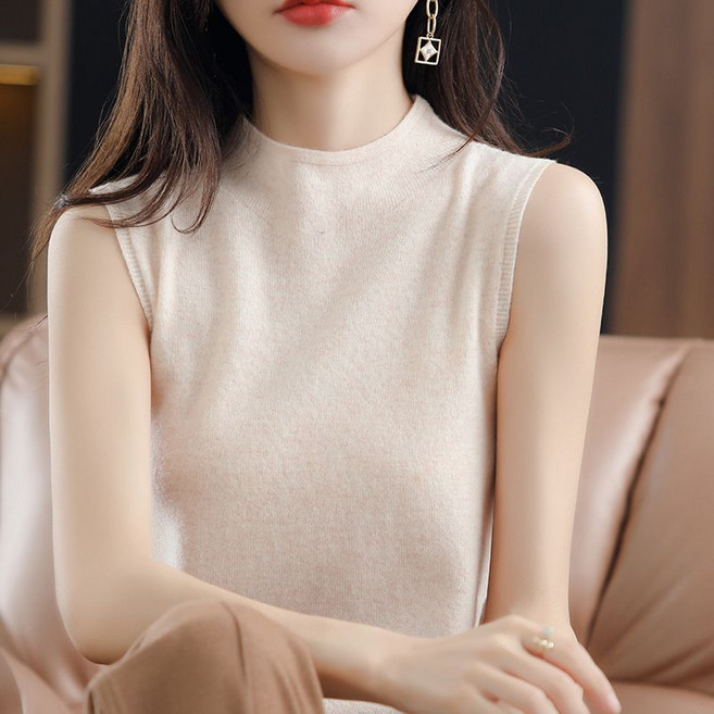 여성 봄가을 겨울 기질풍 반폴라 민소매 니트티 슬림핏 이너 풀오버 캐주얼 코디에 활용하기 좋은 베이직 블랙 니트 이너웨어