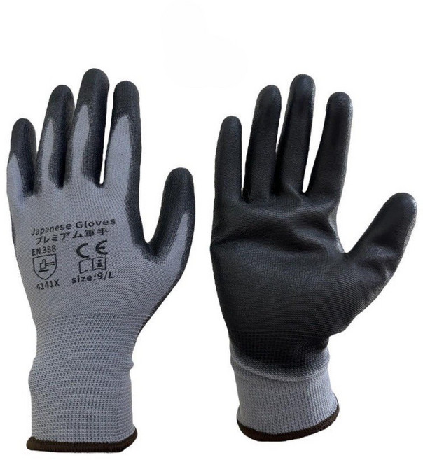 日本職人 Japanese Gloves PU塗層止滑耐磨工作手套 黯灰 L, 1個, 黯灰｜L【一雙】
