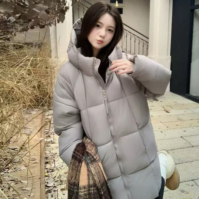 타임퓨어 겨울 코튼 패딩 후디 집업 패션 캐주얼 두꺼운 롱 패딩 코트 여성용 오버핏 외투 여러 스타일링에 잘 어울리는 오버핏 롱 패딩