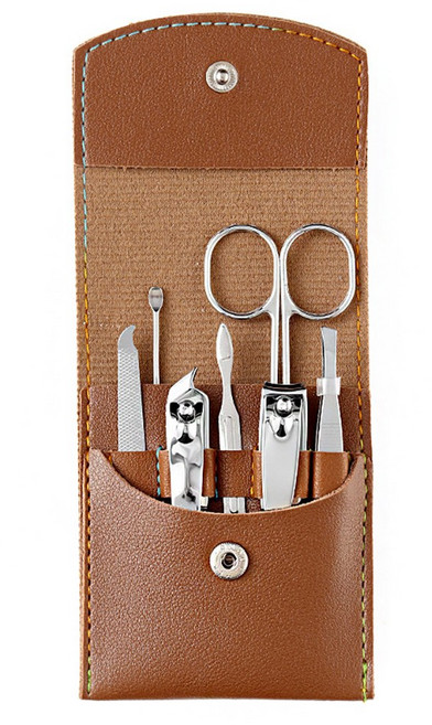 휴대용 파우치 실버 손톱깍이 7종 세트, 1세트, 브라운