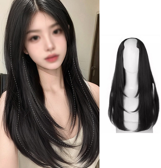 일호장신구 소프트핏 롱 레이어 가발 피스 자연스러운 레이어드컷 긴머리 연출 단발 중단발 커버, 1개, 쿨블랙