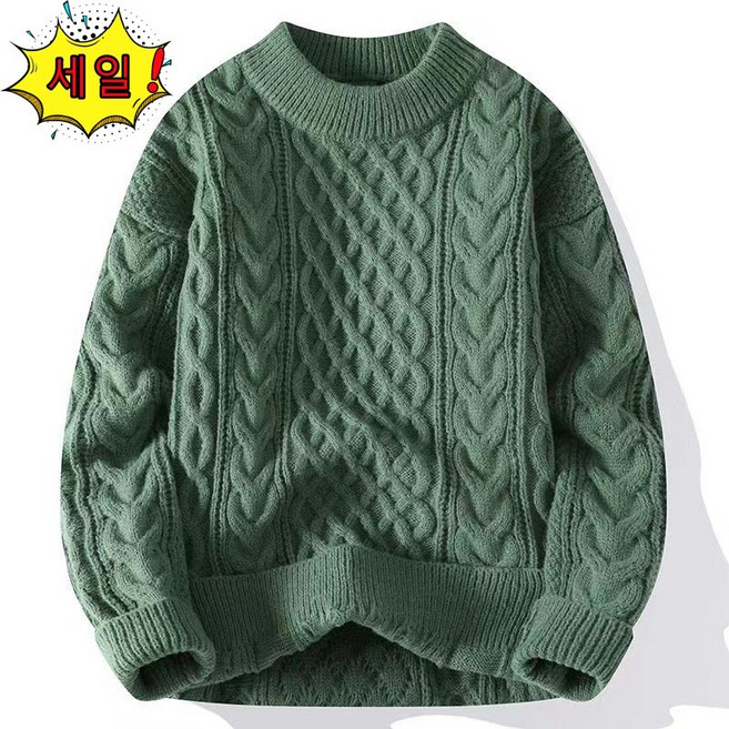 POMTOR 남성 꽈배기 니트티 가을겨울 니트 스웨터 캐주얼 상의