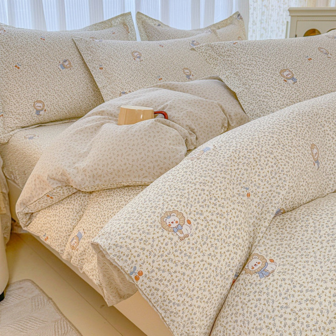 사계절 순면 4종 세트 100% 순면 A급 침구 세트 침대 시트 이불 커버 3종 세트