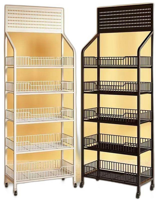 이동식 진열대 편의점 슈퍼마켓 간식 음료 과자 소품 전시 매장, 1개, 화이트 4층 60x27x140 바퀴포함