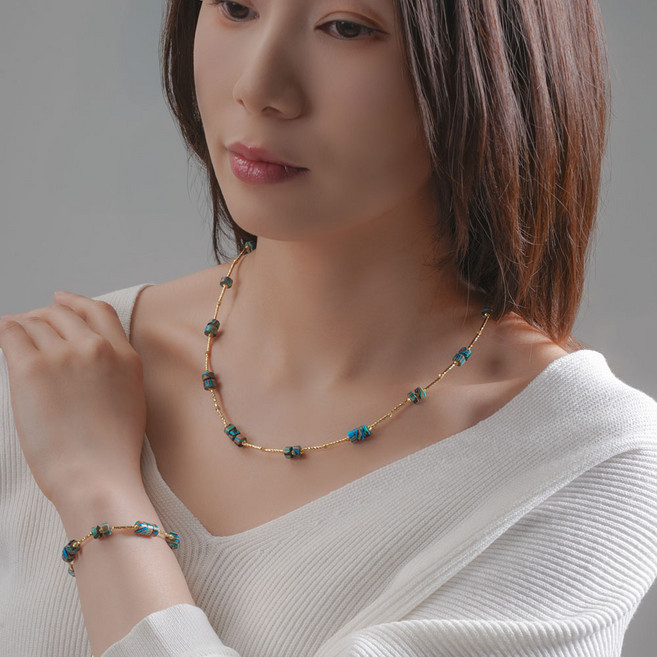 블루 말라카이트 목걸이 팔찌 Set 데일리 주얼리 천연석