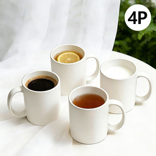 ROYAI ONE 심플 도자기 머그컵 데일리 머그잔 커피잔 360ml, 4개, 하얀색