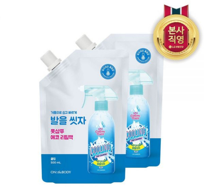 온더바디 코튼풋 발을씻자 풋샴푸 리필 500ml 쿨링 2개, 자몽 리필 2개