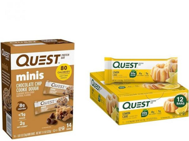 퀘스트 뉴트리션 미니 초콜릿 칩 쿠키 도우 프로틴 바 고단백 저탄수화물 레몬 케이크 케토 친화적 Quest
