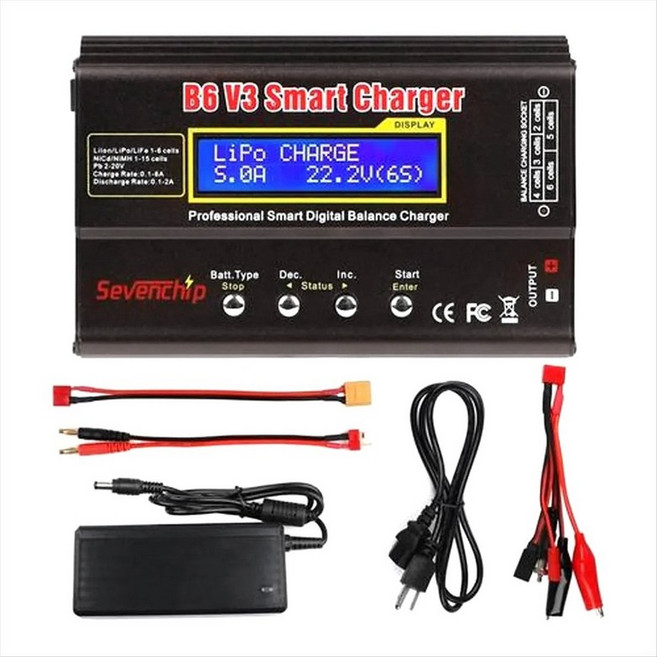 B6 V3 디지털 RC LIPO NIMH 배터리 밸런스 충전기+AC 전원 12V 5A RC 드론 자동차 보트 미국 어댑터 미국 플러그, 검은색