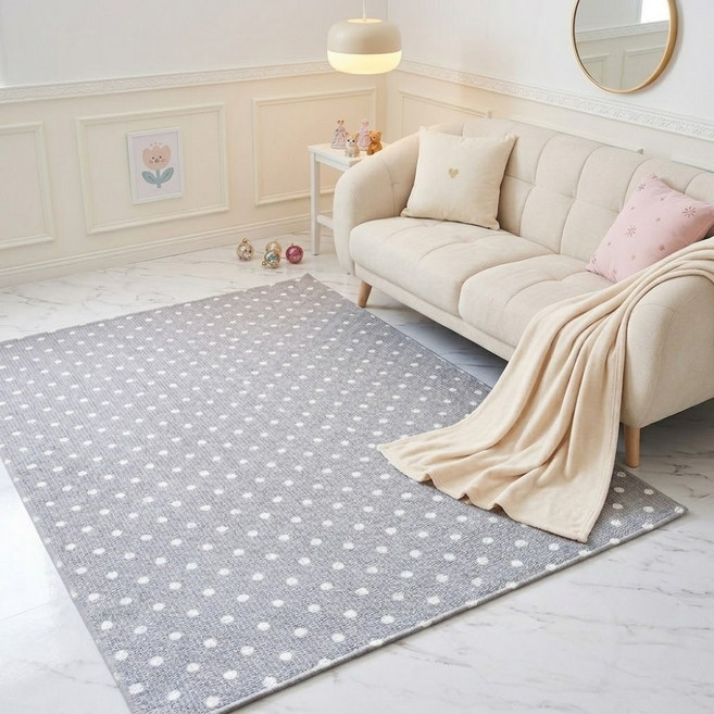 TODAY 먼지없는 침실 거실 땡땡이 시원한 여름 시어서커 사각 카페트 러그