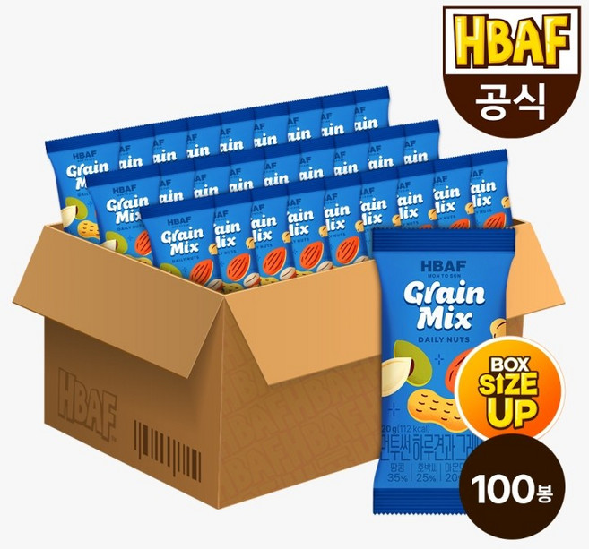[HBAF]바프 먼투썬 하루견과 그레인믹스 100입 (20gX100봉), 20gX100개