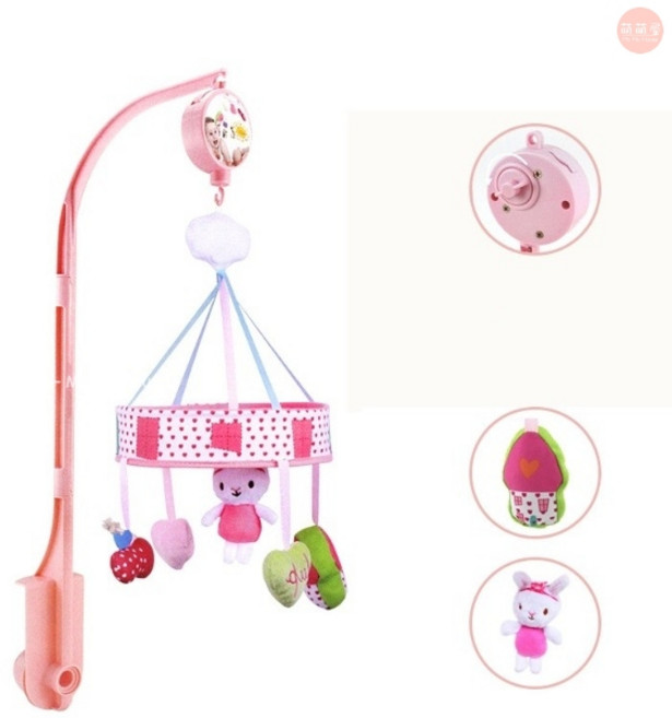 萌萌屋 嬰兒床音樂鈴 旋轉音樂床鈴 寶寶安撫布玩具 粉色兔子款, 1個, 新款嬰兒床鈴(粉色兔子), 粉色
