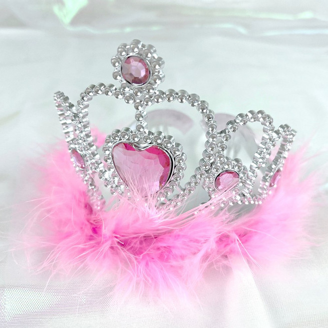 미니 티아라 왕관 생일 파티 소품 공주님세트, 1개, 깃털 티아라-컬러깃털-핑크