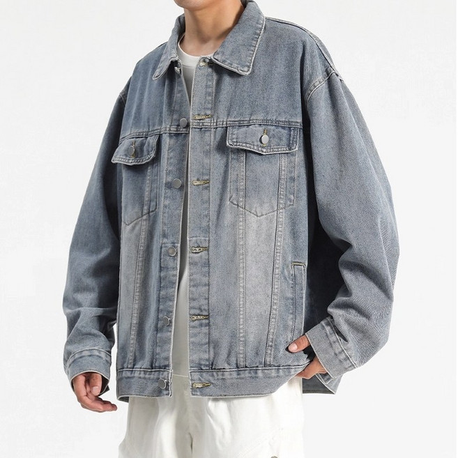 투니스 남성 심플 루즈핏 디스트레스드 긴소매 데님 재킷