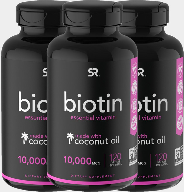 SPORTS RESEARCH 生物素椰子油素食軟膠囊 10000mcg, 120顆, 3罐