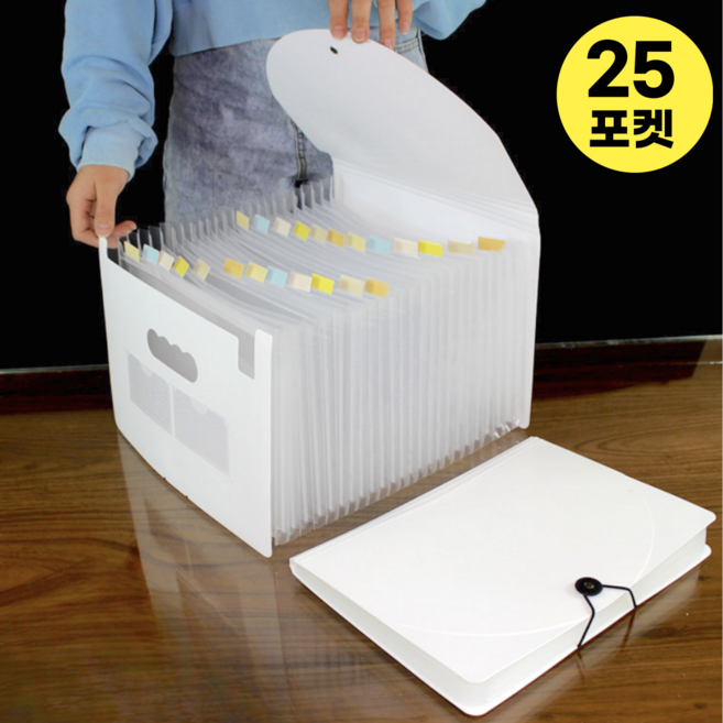 데이모노 프로 아코디언 도큐먼트 파일, 커버형, 25포켓, 화이트+반투명, 1개
