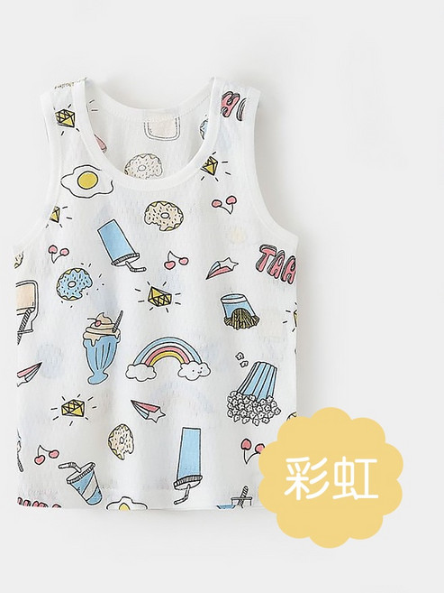 兒童純棉網眼印花背心 可愛熊熊圖案 夏季童裝