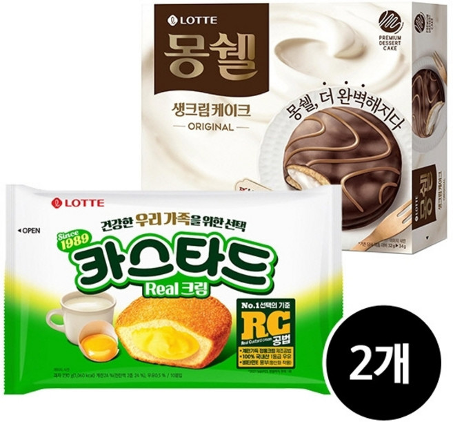 롯데제과 롯데 카스타드 230g x 2개 + 몽쉘 오리지널 408g 대용량, 기본상품, 1개