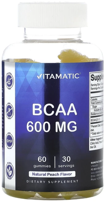 Vitamatic BCAA 천연 복숭아 600mg 구미젤리 60개(구미젤리 1개당 300mg), VitamaticBCAA천연복숭아600mg구미젤리60개, 1개, 60정 - 쿠팡