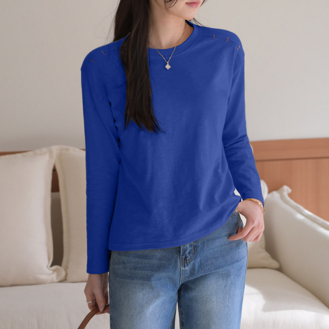 데일리앤 리필 8컬러 여자 기본 슬라브 절개 스티치 얇은 긴팔티셔츠 봄 여름 가을