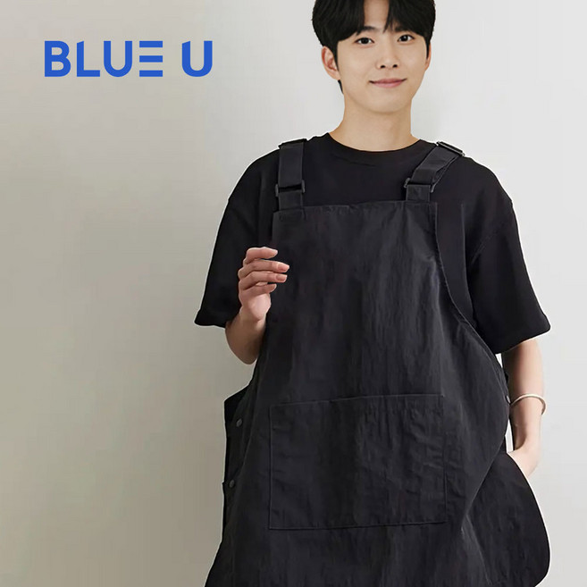 블루유 양면 카페 앞치마 초경량 빅사이즈, 타슬론 블랙, 1개