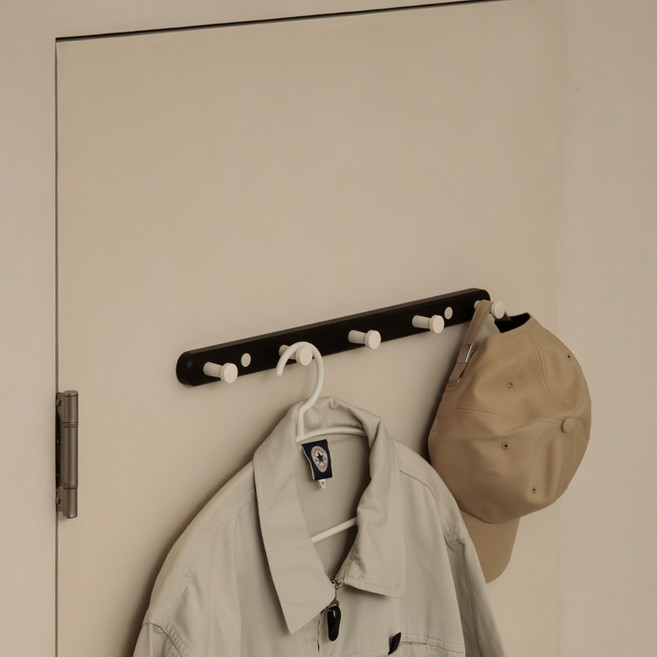 무타공 도어 행거 방문 수납 걸이 후크 벽걸이 모자 옷걸이 거치대 5후크, 우드크림, 1개