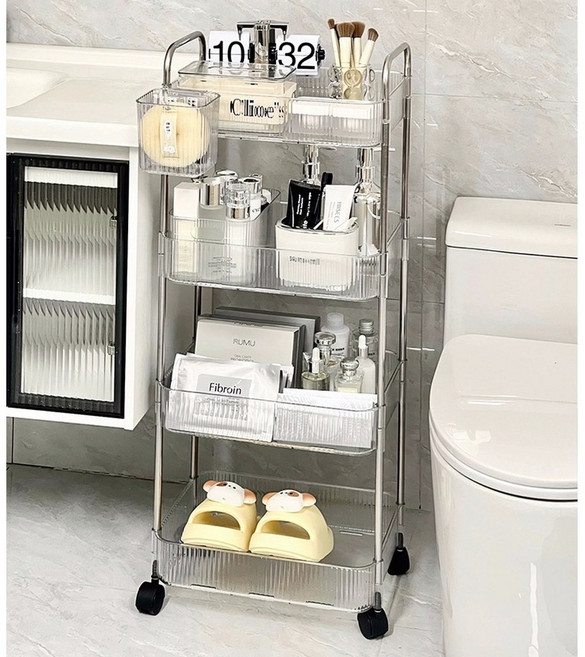 모던생활 틈새 수납장 이동식 투명 트롤리 다용도 간편조리 선반, 4단