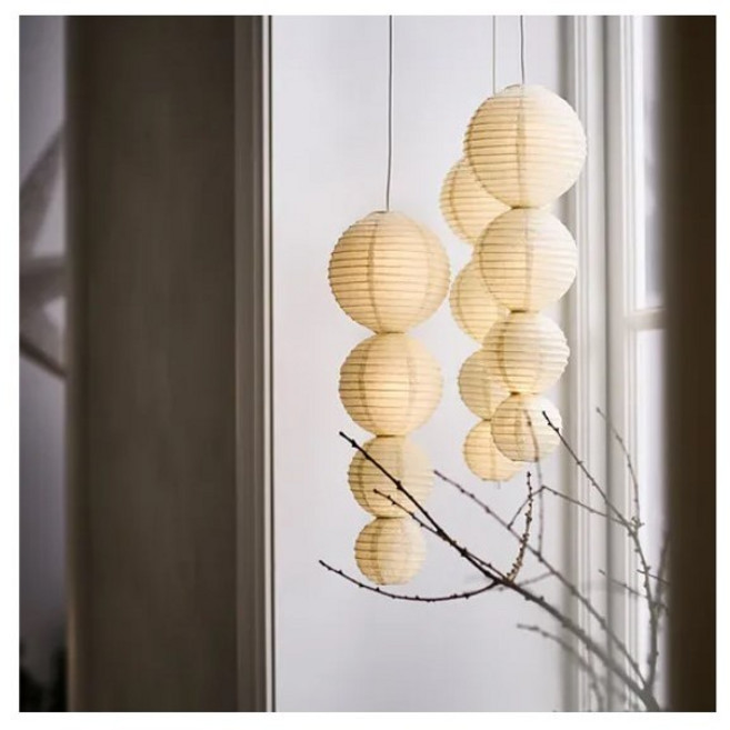 IKEA STRALA LED裝飾吊燈 球狀 電池式 氣氛燈 日式紙燈 日式吊燈, 自然色, 1件