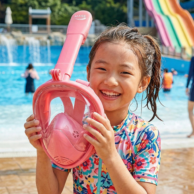 메이스 성인용 아동용 풀페이스 스노쿨링 마스크 KC인증, 핑크