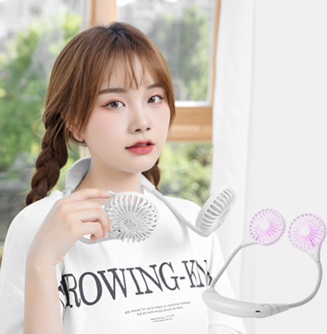 넥밴드 선풍기 분리형 목걸이 2022년 4가지 업그레이드형 선풍기 미니선풍기 핸즈프리 USB 무선 충전형 야외활동 캠핑 여행, 화이트