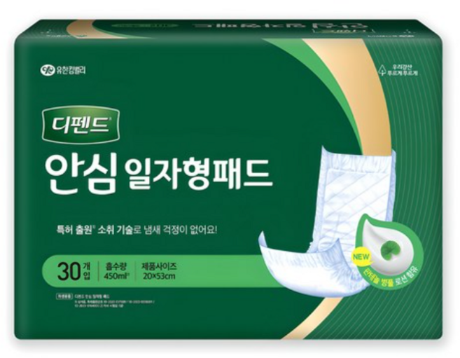 디펜드 남녀공용 안심 일자형 패드 성인기저귀 중형, 30개입, 5세트