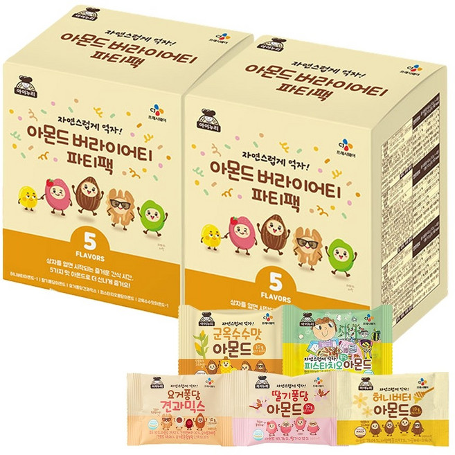 아이누리 5가지맛(군옥수수 허니버터 딸기퐁당 요거퐁당 피스타치오) 아몬드 파티팩, 2개, 220g