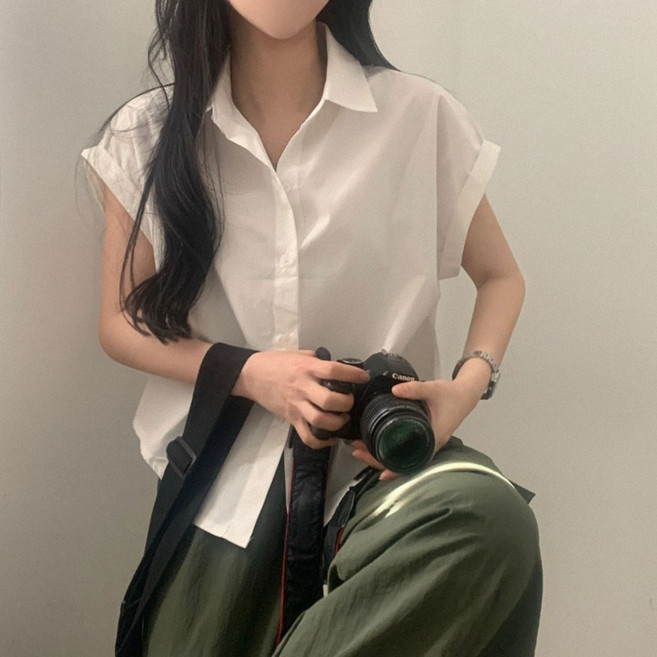 쪼예 데일리 솔리드 루즈핏 롤업 반팔 셔츠