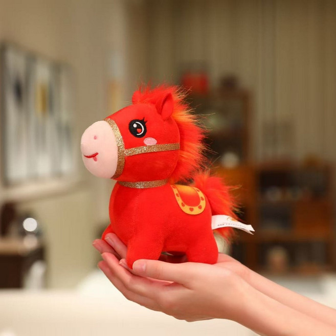 吉祥物新年禮物生肖馬娃娃毛絨玩具吉祥馬玩偶禮品, 1個, 20厘米,国潮红, 国潮红, 20cm