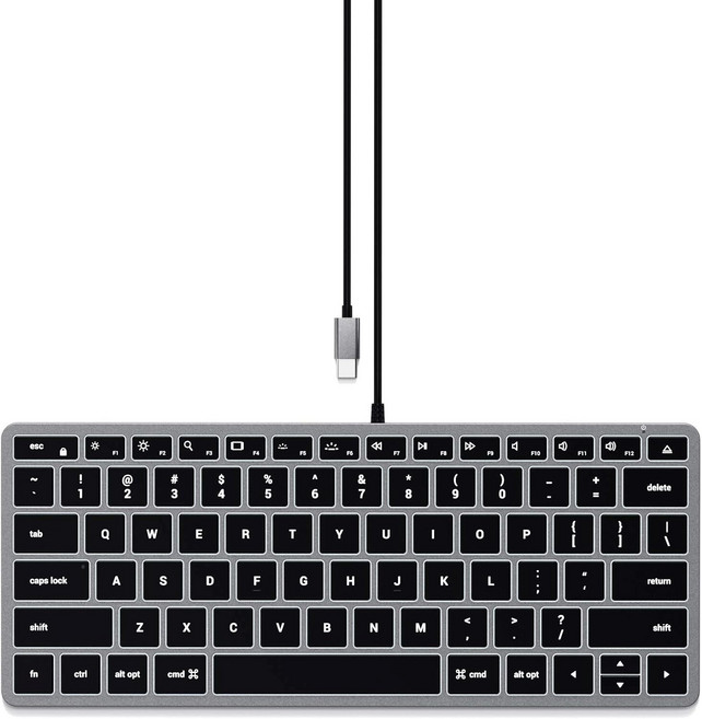 Satechi Slim W1 Wired Backlit Keyboard Illuminated Keys & USB C Connection for MacBook Air/Pro M5/M4, 1존, 스페이스 그레이, 유선