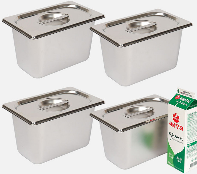 강화 스텐 사각 밧드+뚜껑 세트 주방용 냉장고 반찬 바트 용기, 4세트, 6인치 몸체+뚜껑