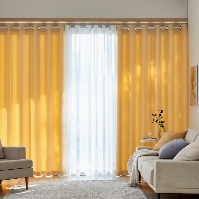 모던하우스 선셋 생활암막 아일렛형 긴창문커튼 220x240 데이지옐로우 2p-BL3626007