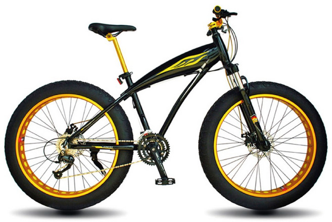 [국내배송]지멘스 팻바이크 레전드 26X4.0광폭 SHIMANO 27단 원터치 디스크 돌고래스타일 알루미늄차체, 블랙골드, 1개