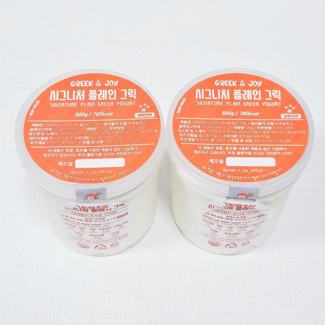 그릭앤조이 수제 플레인 그릭요거트, 2개, 500g