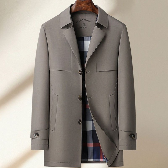 AOKADA 중년 남성 카라 캐주얼 아우터 트렌치 하프 코트