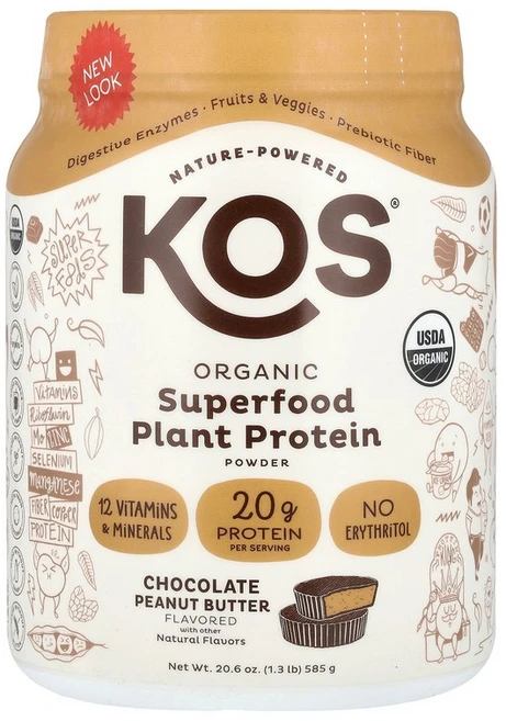 KOS Superfood Plant Protein Powder Chocolate Peanut Butter 1.3 lb 585 g, 589 g, 1개 - 쿠팡