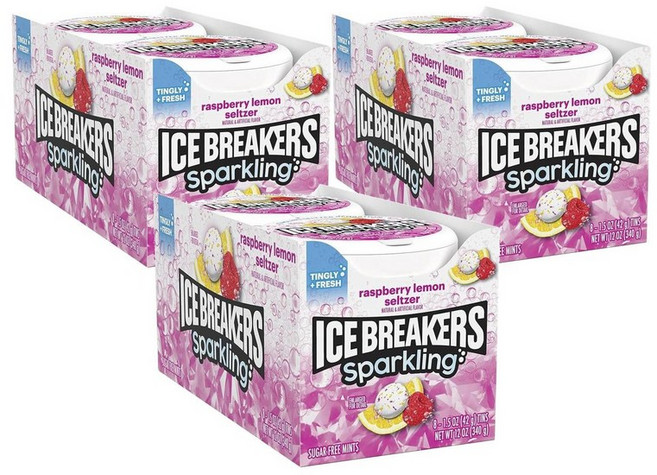 Ice Breakers 아이스 브레이커 스파클링 라즈베리 레몬 셀처 브레쓰 민트 틴 43g, 24개