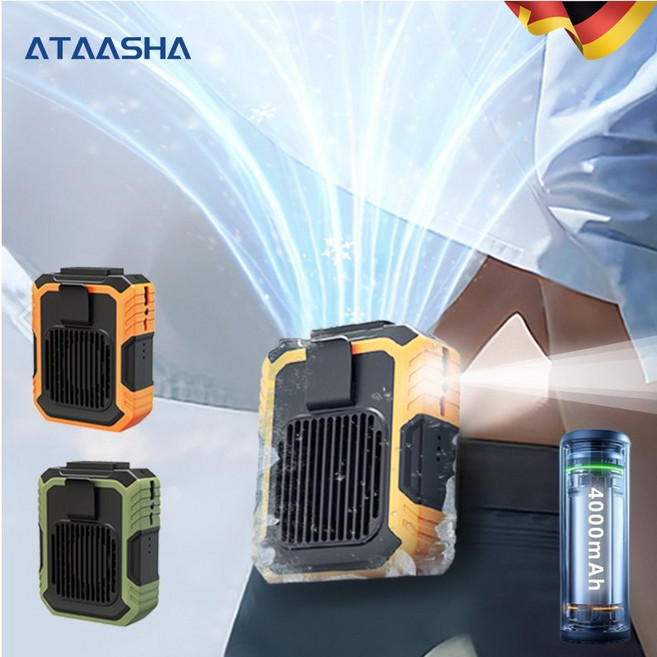 Ataasha 휴대용 허리선풍기 무선 냉각 선풍기 4000mAh 보조 배터리/LED 무드등/클립형, 오렌지