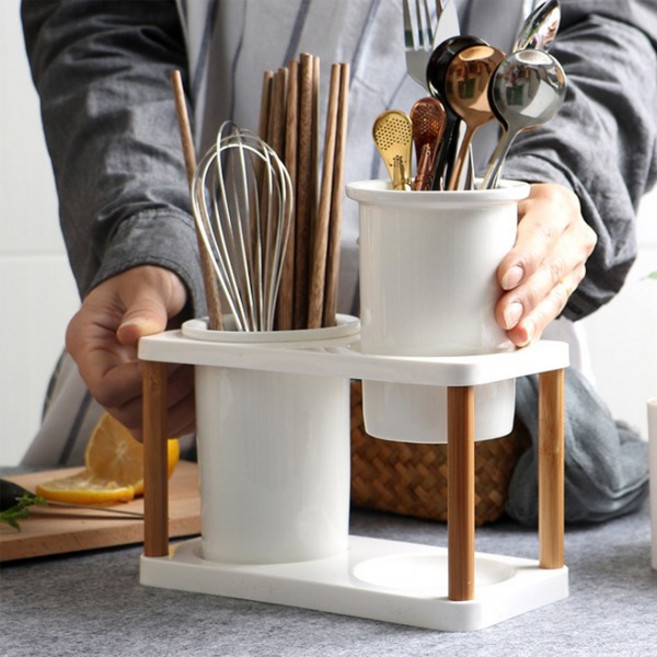 다스몰 2구 도자기 수저통 조리도구통, 색상:옵션없음, 1개