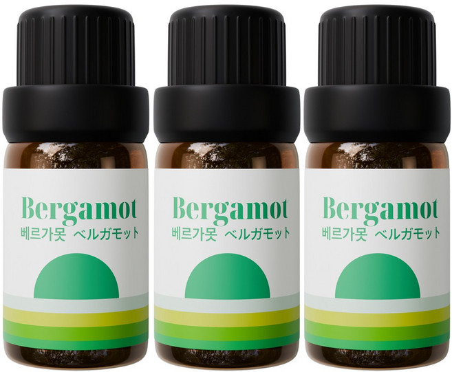 1+1+1 천연 유기농 아로마오일 에센셜오일, 유기농 베르가못오일, 10ml, 3개