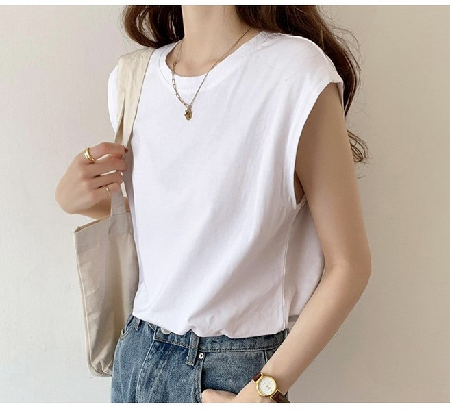 [베리트] 무지 라운드 민소매 나시 반팔 티셔츠 VT-632