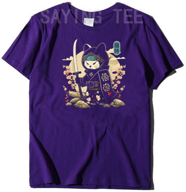 등산티셔츠 일본 사무라이 고양이 문신 카와이 닌자-고양이 티셔츠 재미있는 만화 애니메이션 키티 그래픽 티 반팔 여름 패션 탑스
